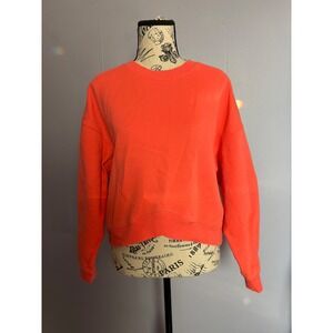Calvin Klein Performance‎ Neon Orange Cropped Fleece Sweatshirt Tulip Hem Small